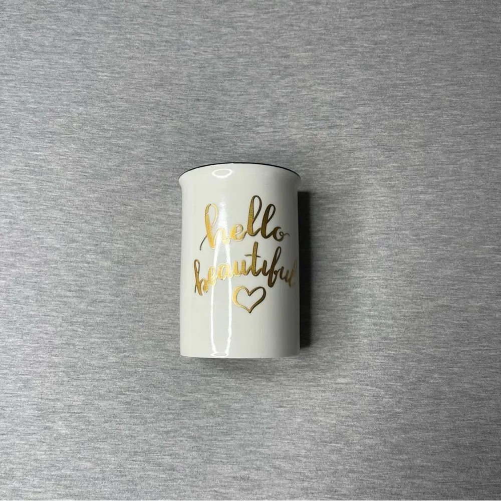Hello Beautiful Script 5” Ceramic Makeup Brush Holder